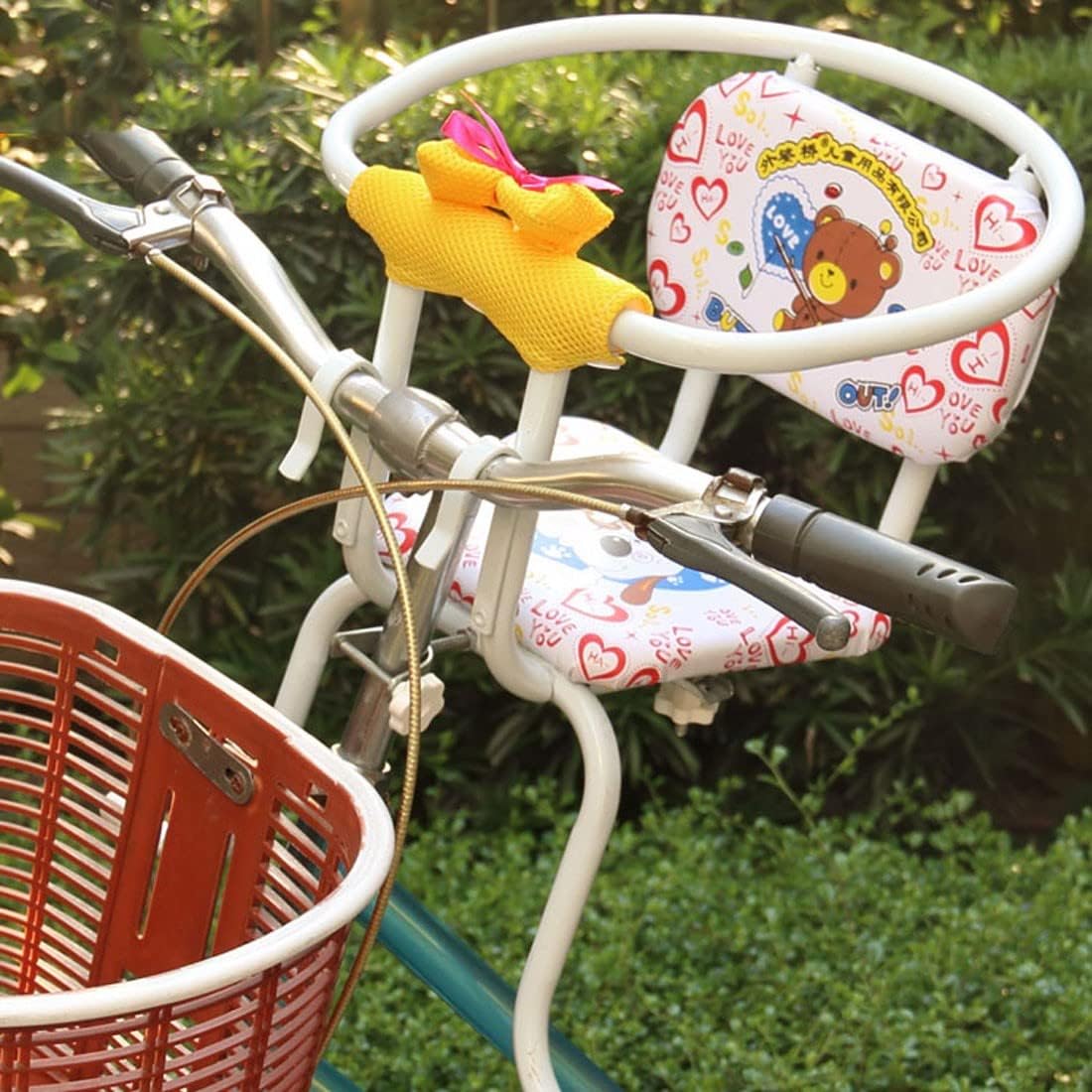 Kids Bike seat White Bike Seat for Kids Front Detachable Bicycle Child Seat, Child Seat with Pedal Rails