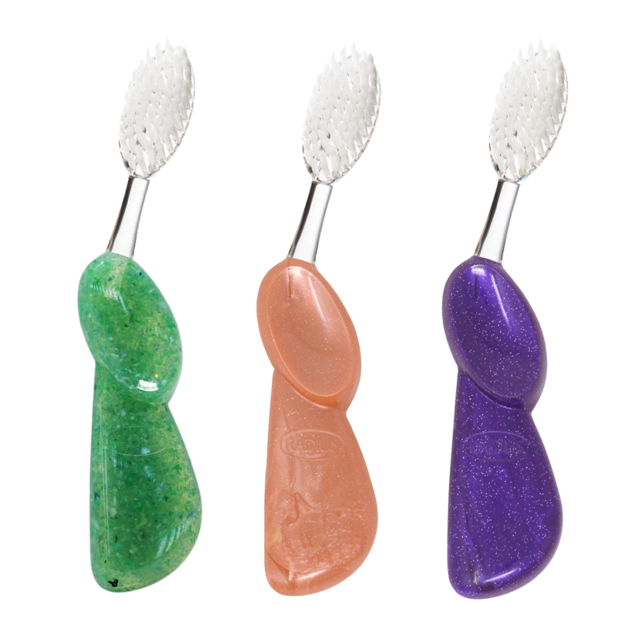 RADIUS Spazzolino da denti grande, per mano destra, colori assortiti, 3 pezzi, senza BPA e ADA, progettato per migliorare la salute delle gengive e ridurre il rischio di malattie gengivali