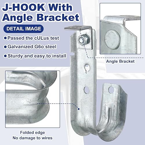 Miniatura 5 de Zonon 25 ganchos en J para montaje en techo, organización de cables, acero galvanizado resistente, soporte de metal en J para colgar y fijar a