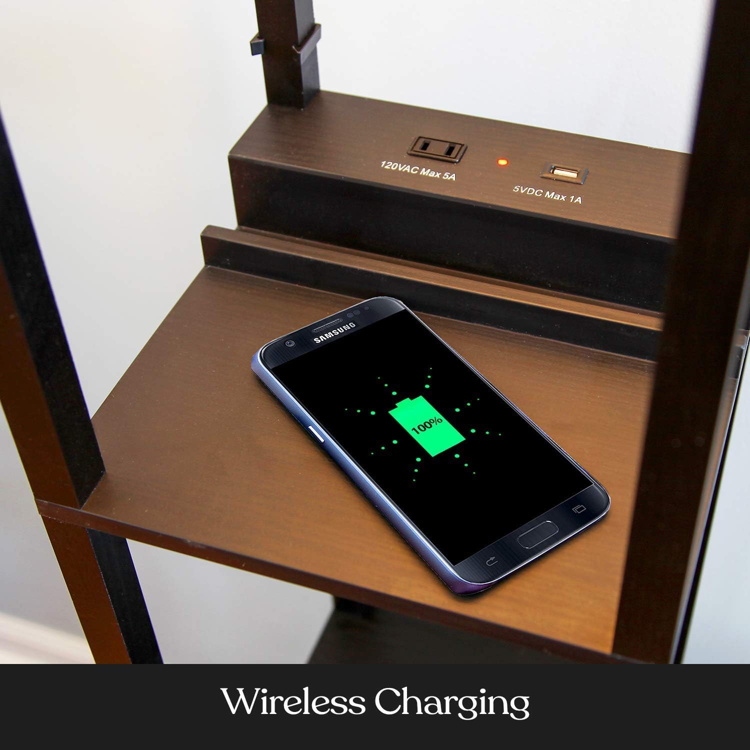 Brightech Maxwell Floor & Table Lamp Set of 2 - Narrow Side Table and Nightstand Lamp with USB Ports - Perfect Floor Lamp for Bedroom or Living Room - Wooden Frame, LED Bulb, Ambient Light - Brown