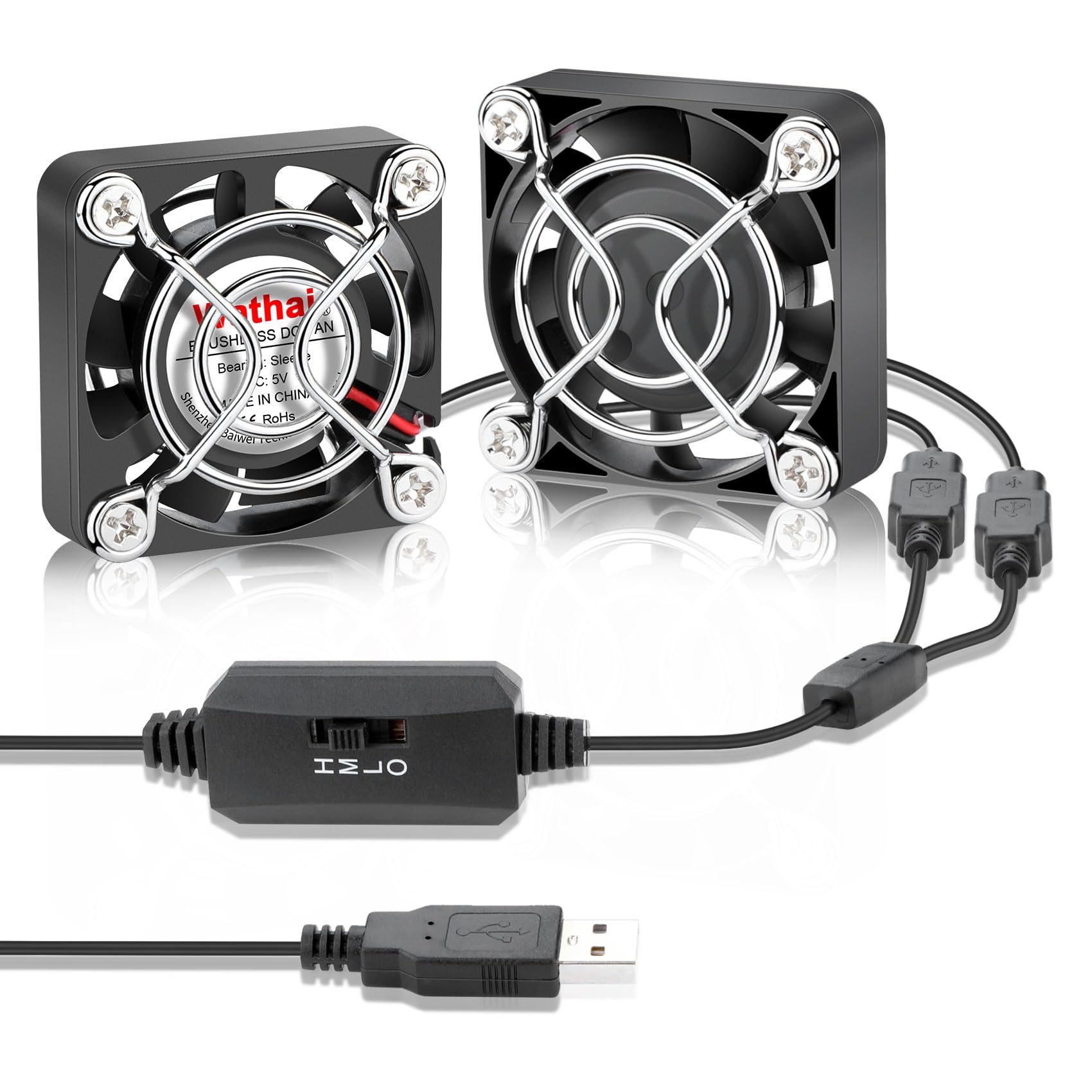 2Pack Wathai 40mm x 10mm Mini USB Fan with Speed Control 5V Small Computer USB Fans for Welding Helmet, Aquarium, Terrarium, Camera, VR Receiver DVR PlayStation Xbox Computer Cabinet Cooling