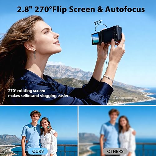 Miniatura 5 de Cámaras digitales 4K para fotografía, cámara compacta para videoblogs con pantalla giratoria, cámara de 18X zoom digital para YouTube, ideal para