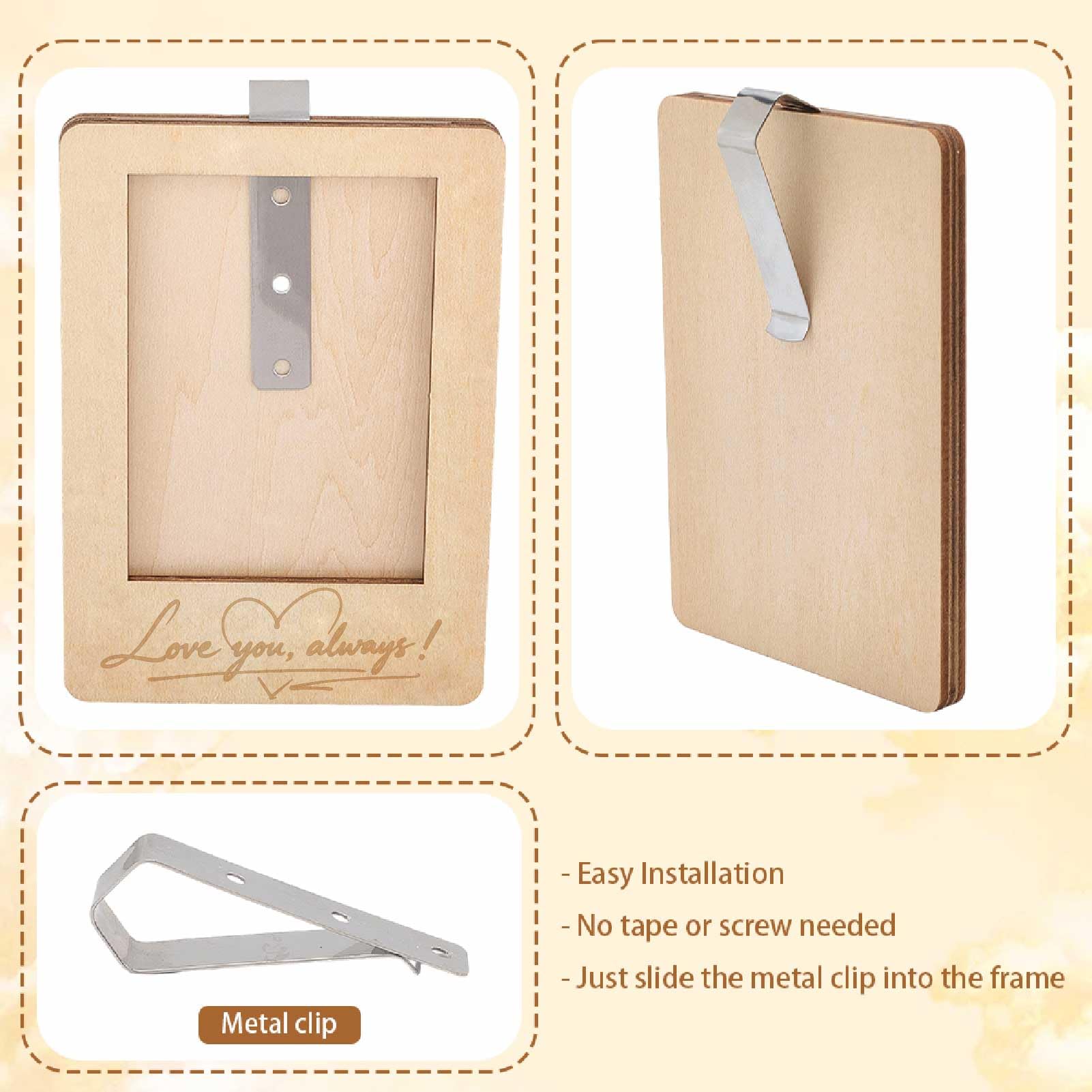 Clip Photo en Bois pour Pare-Soleil de Voiture 4,7 x 3,3 Pouces Cadre Photo Auto I Love You Motif Cœur Support Photo Décoratif Cadeau