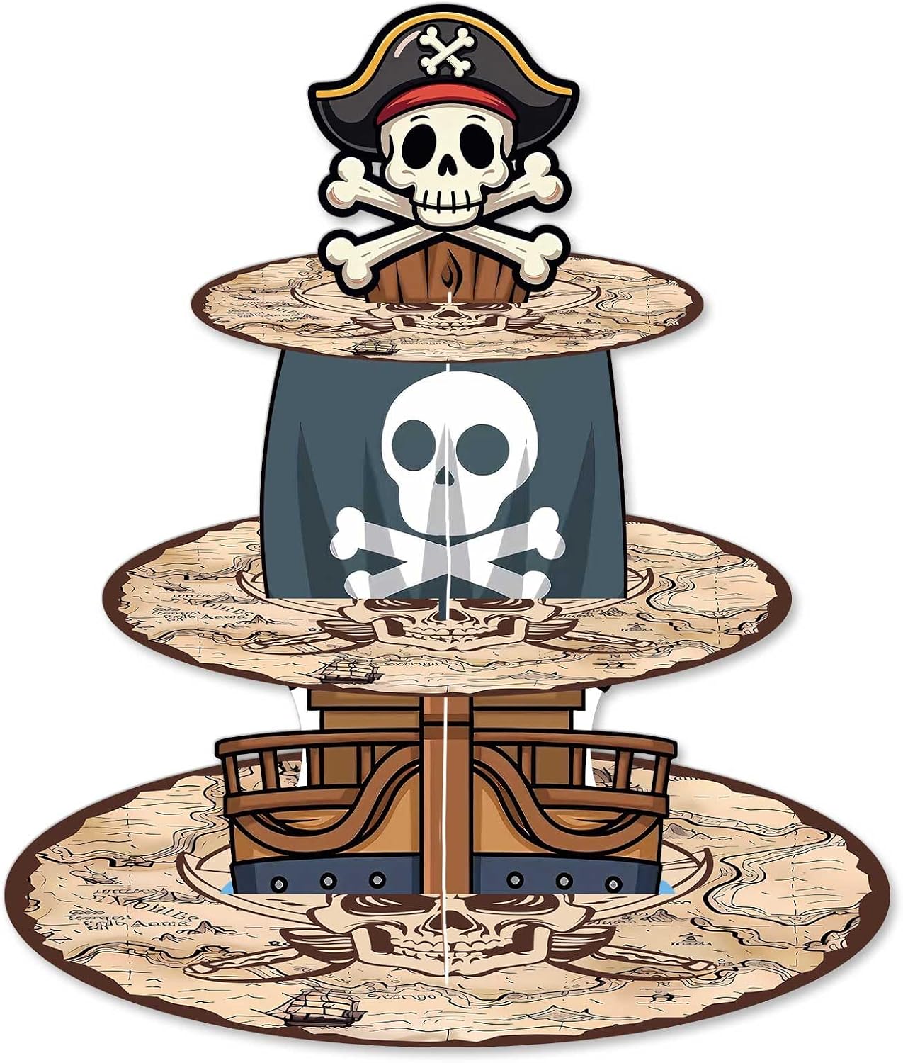 Pirate Themed Birthday Party Decorations Three Tier Pirate Cupcake Stand Cake Tower Treasure Map Party Supplies Pirate Themed Birthday Party Decorations
