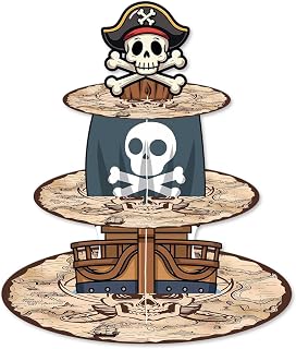 Pirate Themed Birthday Party Decorations Three Tier Pirate Cupcake Stand Cake Tower Treasure Map Party Supplies Pirate Themed Birthday Party Decorations