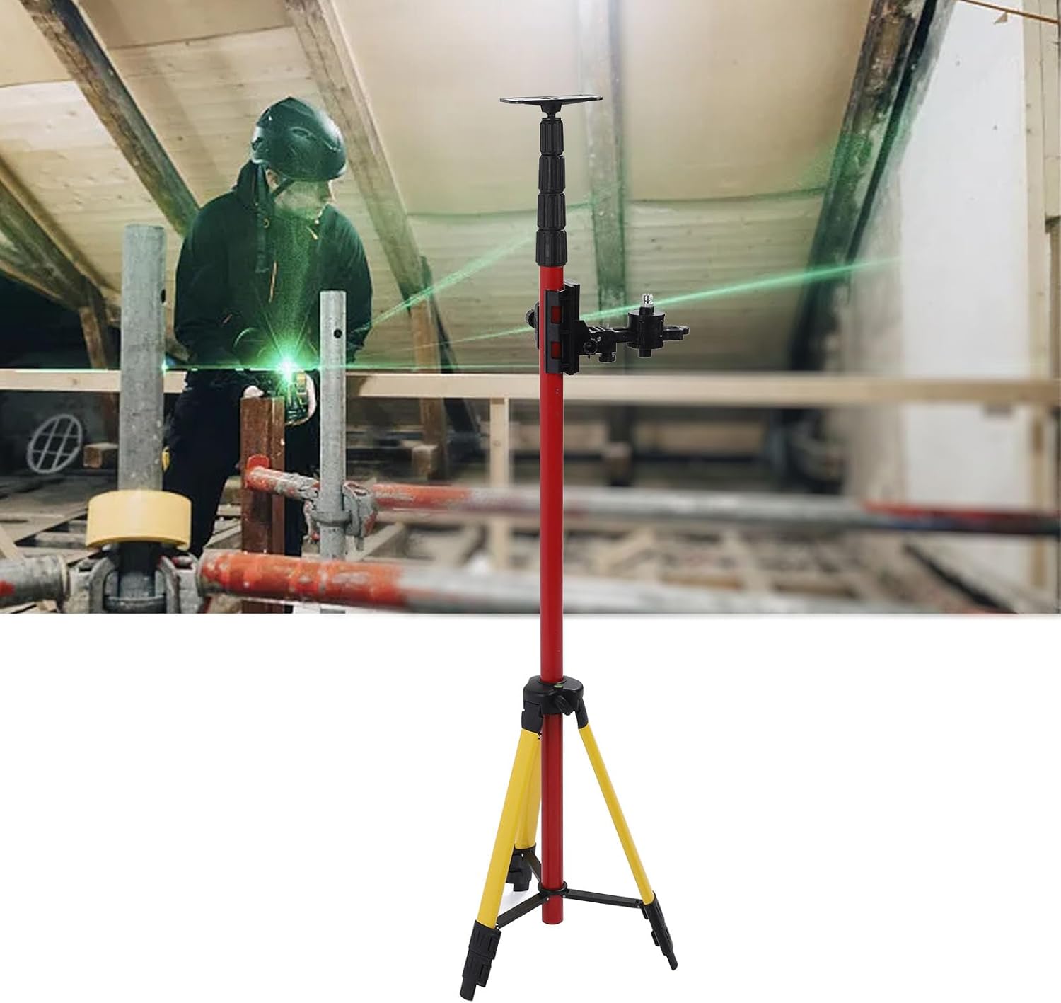 Ejoyous Telescoping Support Pole, Adjustable Level Support Pole with Stainless Steel Tripod for Rotary and Line Lasers