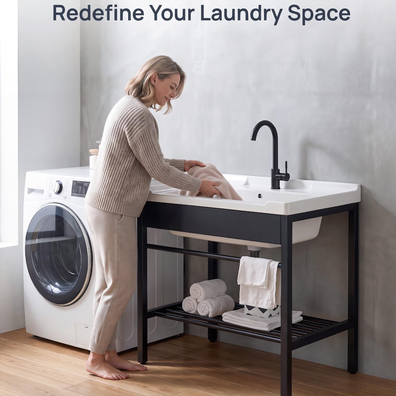 Freestanding Utility Sink with Washboard - GGW -8