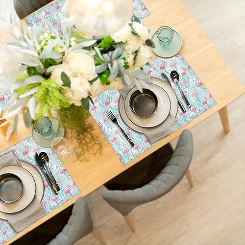 Miniatura 6 de Flamingo Leaf Placemats Set of 6 Fabric Placemats Square Placemat for Kitchen Table Heat Resistant, Easy to Clean Table Placemats 12x18 Inch