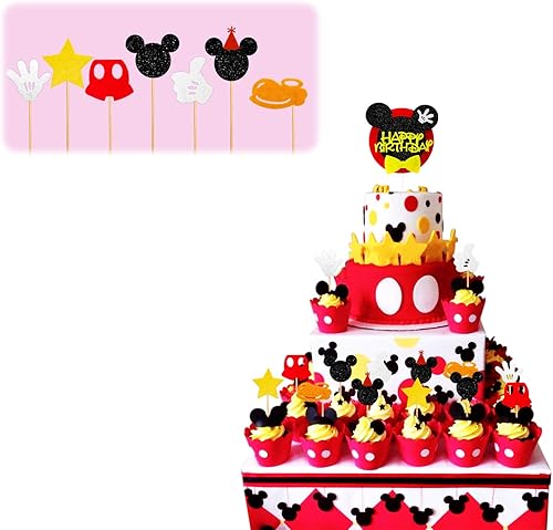 Miniatura 5 de 35 adornos inspirados en Mickey para cupcakes para niños y niñas, para fiestas de cumpleaños, cupcakes y alimentos de mesa, bonitos suministros de