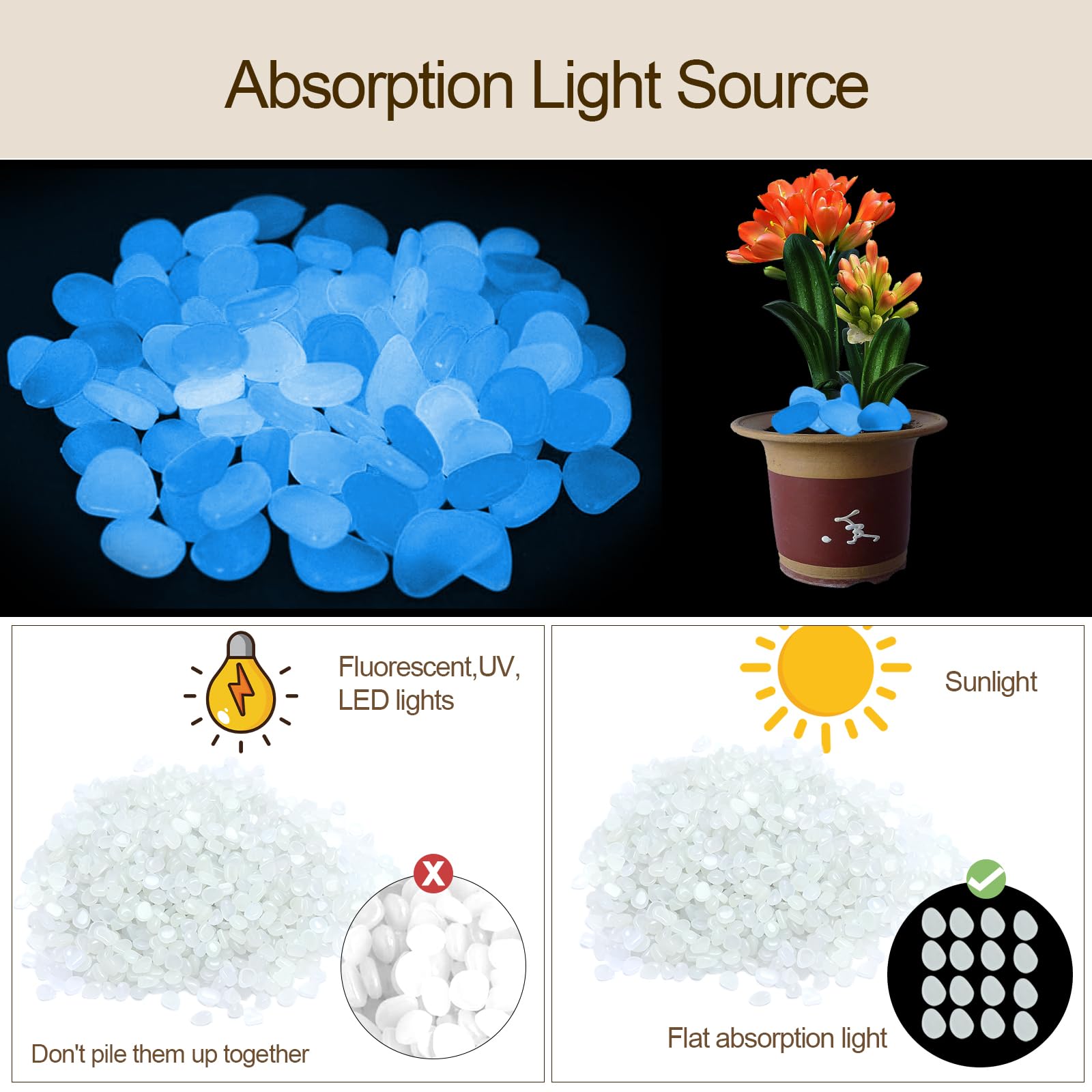 Pietre Luminose 1000 Pezzi 5-8mm – Ciottoli Fosforescenti Decorativi per Giardino, Terrazza, Acquario, Vaso di Fiori – Sassolini Brillanti Notte Fai da Te e Matrimonio