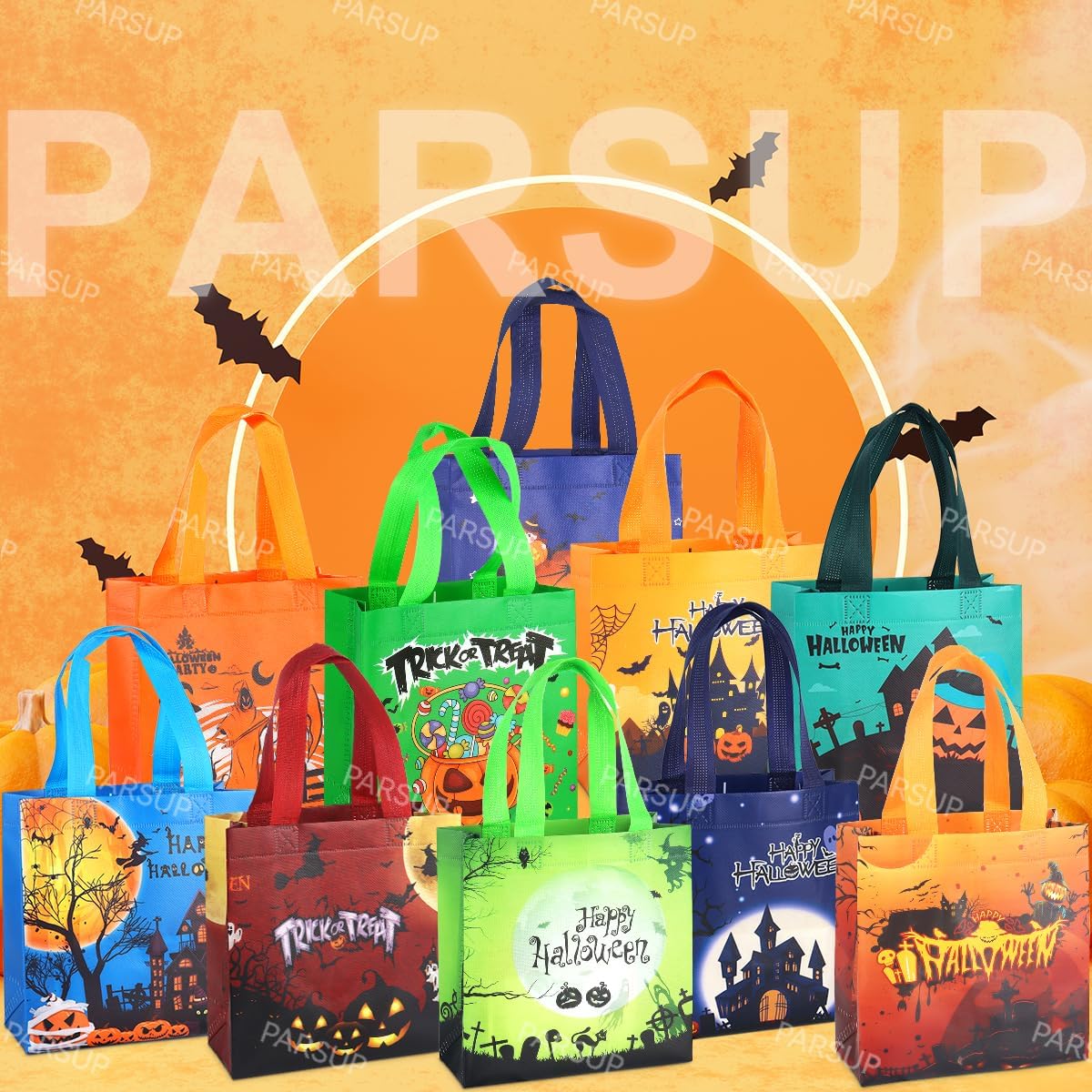 PARSUP 10PCS Halloween Trick or Treat Bags, Non-Woven Large Gift Tote Bags with Handles for Gifts Wrapping, Party Supplies, 7.9 * 7.9 * 3.15inch - Image 6