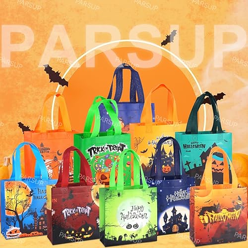 Miniatura 4 de PARSUP 20 bolsas de Halloween para dulce o truco, bolsas de Halloween con asas, bolsas de regalo, bolsas de Halloween multifuncionales no tejidas