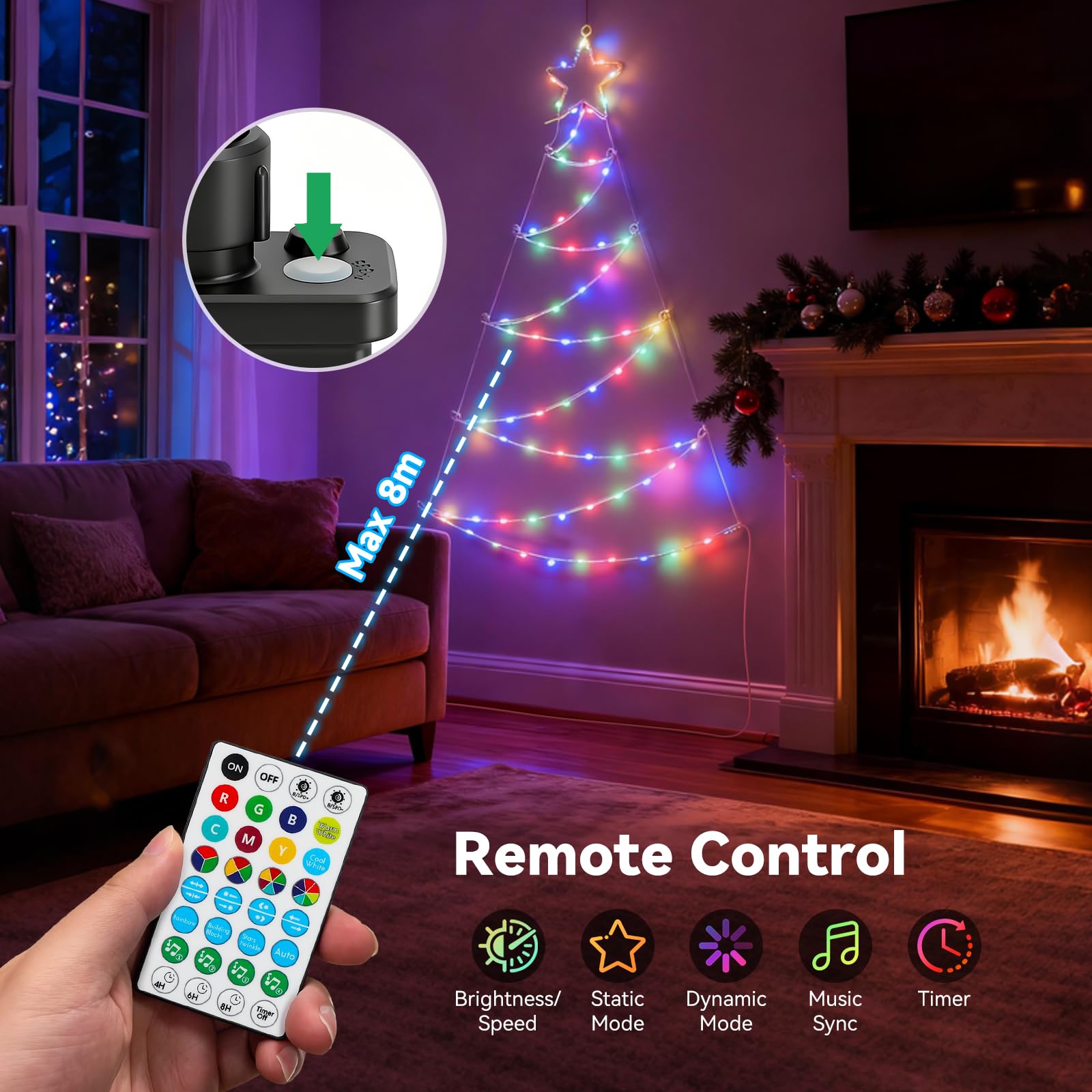 Aigostar Luces para Árbol Navidad con Anillo RGBIC Smart, 1.4M 140 LEDs, Control por APP y Mando, 39 Efectos Dinámicos, 150+ Escenas, Music Sync, para árbol de Navida Interior Exterior Decoracion
