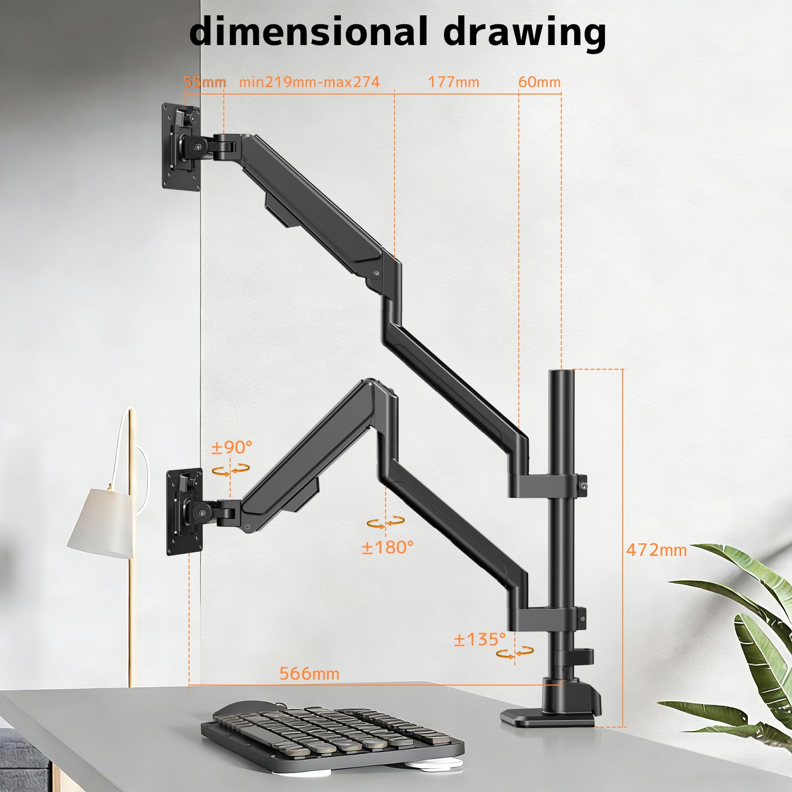 Braccio Monitor Doppio per Scrivania, Supporto per Schermi da 17 a 40 Pollici, Regolabile in Altezza e Orientabile, Carico 12kg per Braccio, VESA 75x75/100x100 | Design ergonomico, allineamento preciso, stabile & robusto, risparmio spazio, 12 kg per bracc