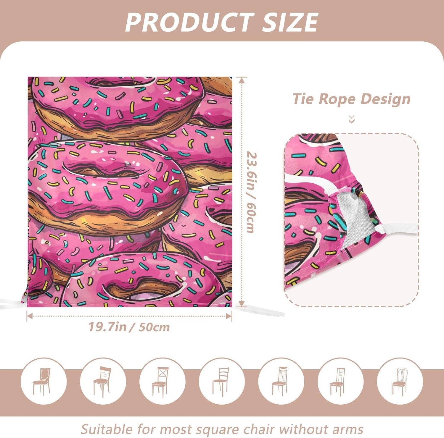 ALAZA Vintage Style Donuts Chair Back Cover Set of 6, Washable Reusable Removable Chair Slipcovers Decorative Chair Cover for Home Kitchen Wedding Party