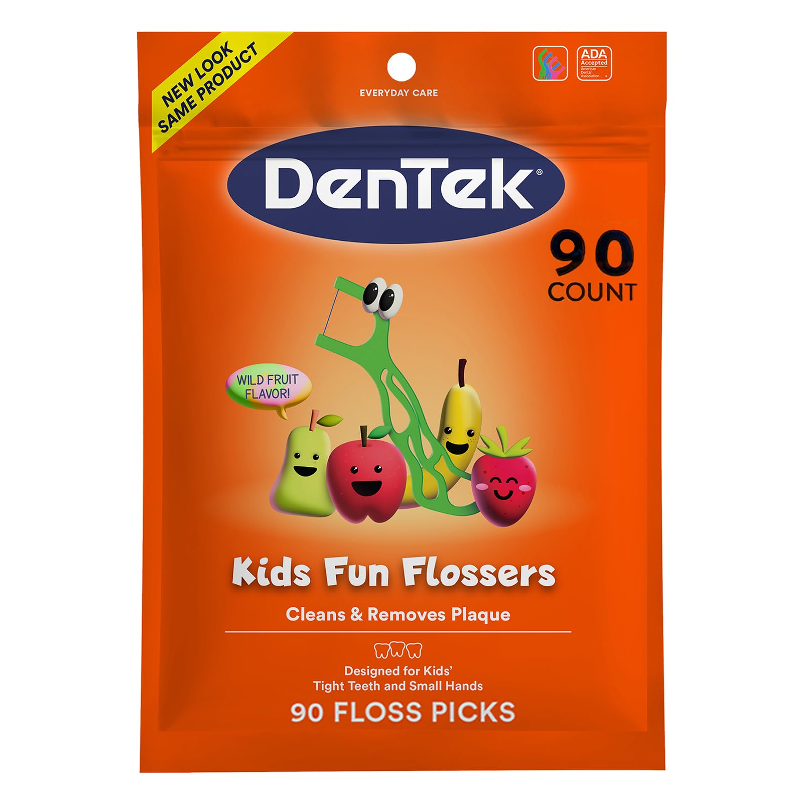 DenTek Fun Flossers – Kids Floss Picks with Wild Fruit Flavor, 90 Count