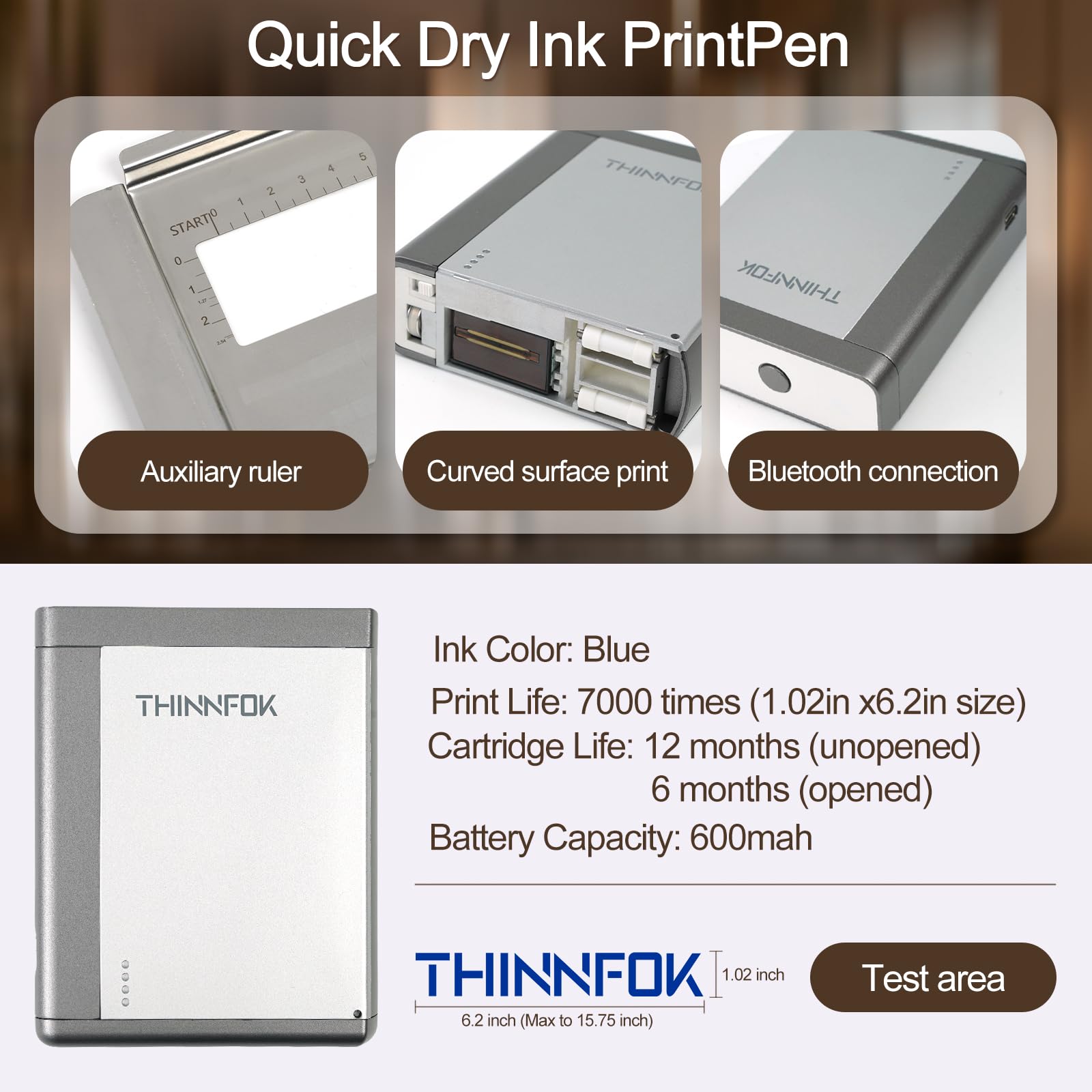 Mini-Handdrucker, tragbarer Tintenstrahldrucker, Druck auf Papier, Holz, Kunststoff, Metall, Kleidungsglas, App für individuellen Text, Barcodes, QR-Code, Barcode, Bilder, Logo, Etikett (blaue