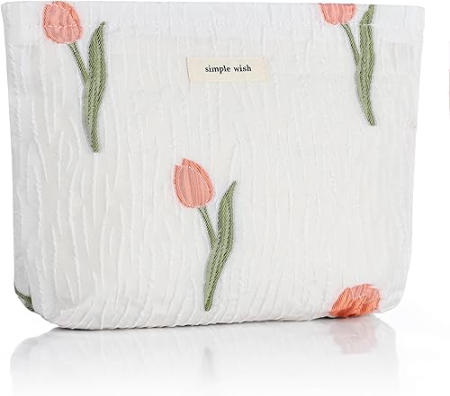 Sightor Bolsa de maquillaje estética, bolsa de cosméticos de gran capacidad, bolsa de maquillaje floral de lona, bolsa de viaje, bolsa de