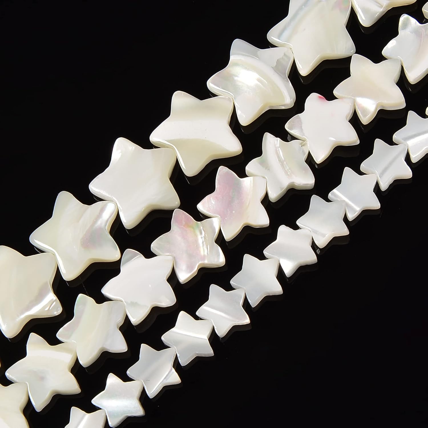 JM Design Iridescent White Mother of Pearl MOP Shell Star Beads 15mm 15.5'' Strand for Jewelry Making