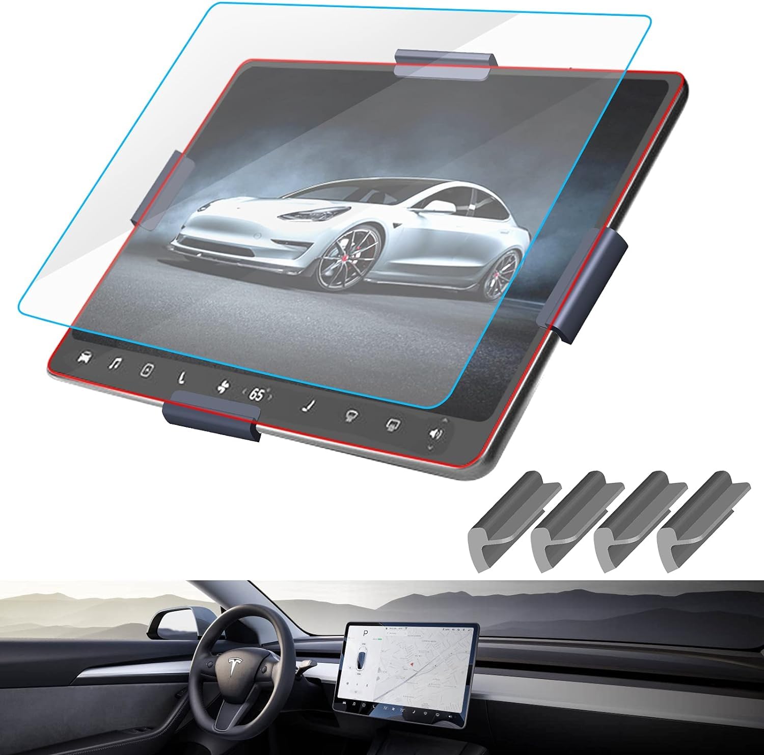 NyganmellozTesla Model 3 Center Control Touch Screen Car Navigation Tempered Glass Screen Protector, 9H Anti-Scratch and Shock Resistant for Tesla Model 3 Screen Cover P50 P65 P80 P80D 15"