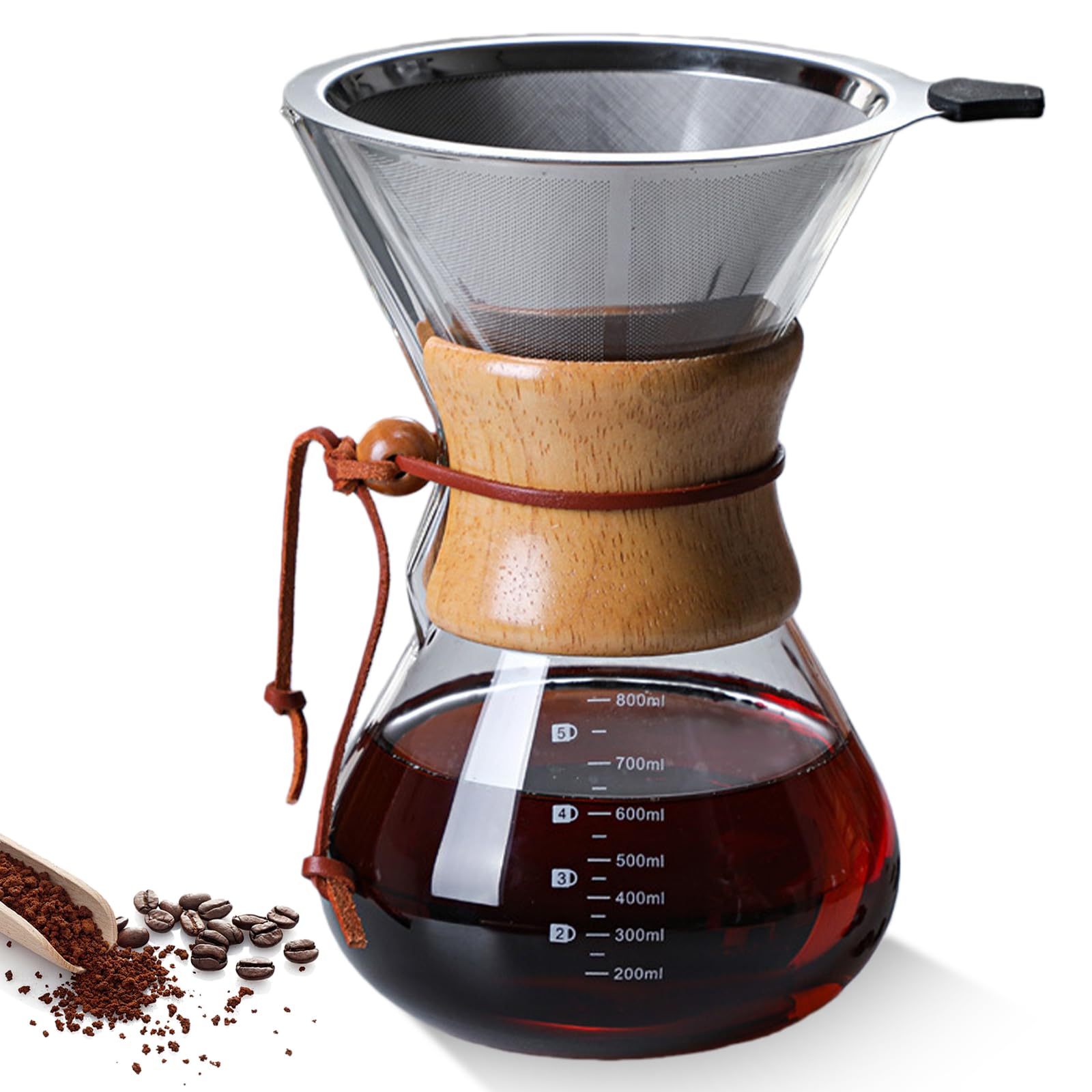 GOMETY Pour Over zaparzacz do kawy, 800 ml, filtr permanentny, zaparzacz do kawy, dzbanek borokrzemowy z dwuwarstwowym filtrem ze stali nierdzewnej, szklanka do warzenia kawy dla aromatycznej