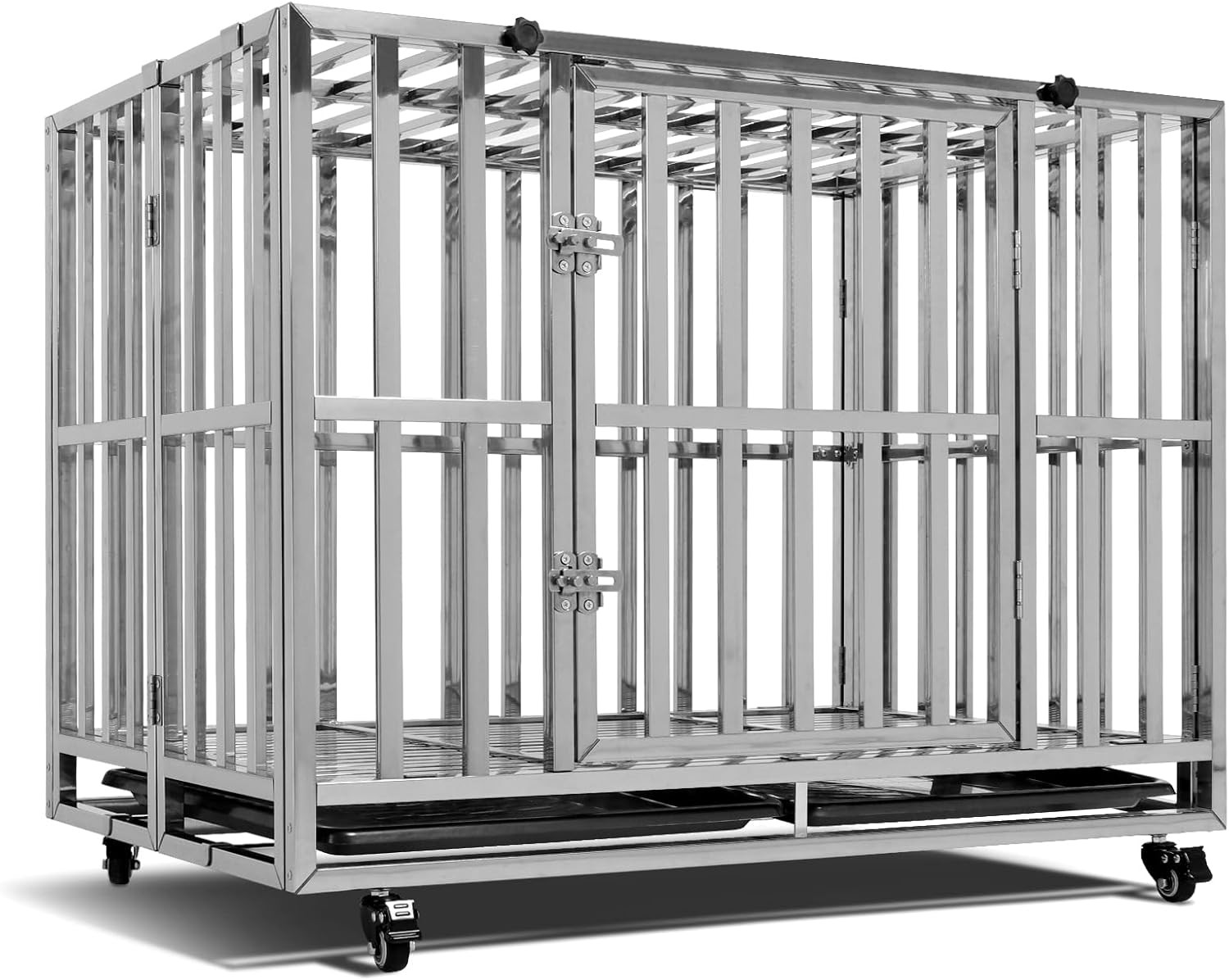 LUCKUP 46" Heavy Duty Stainless Steel Dog Crate Kennel