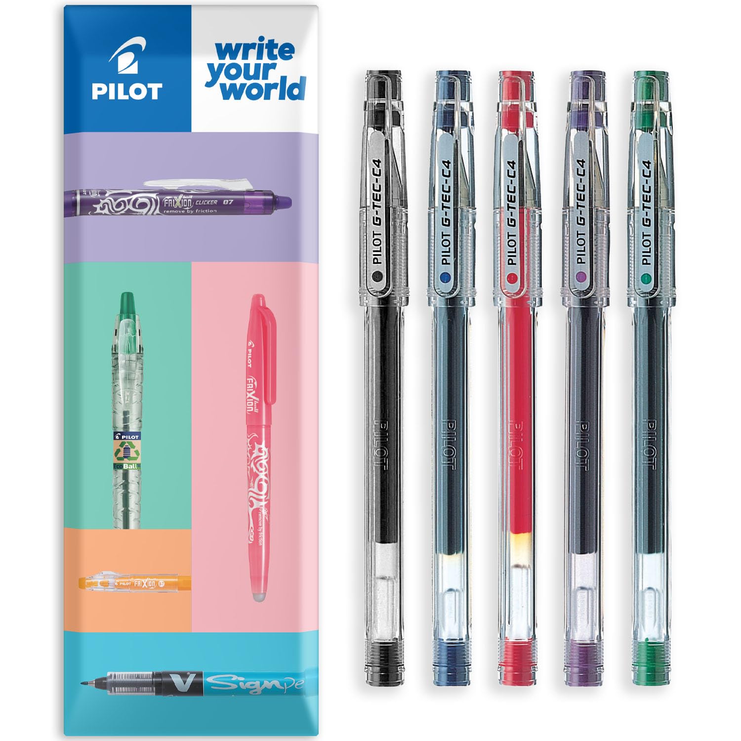 G-Tec C4 Gel Ink Rollerball Pen - 0.4mm Nib - 0.2mm Line - Black, Blue, Red, Green, and Violet - In Envelope Gift Packaging - Pack of 5