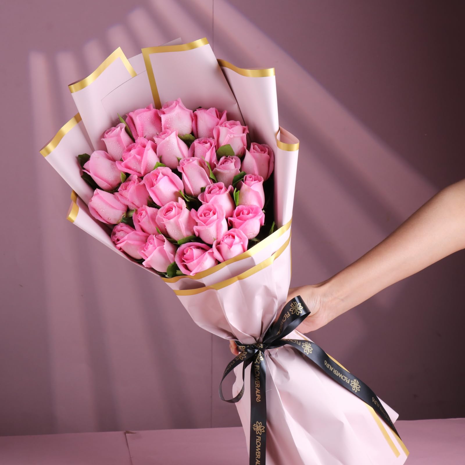 FlowerAura Premium Fresh Live Flower Bouquet of 24 Pink Roses For Birthday Gift, Anniversary Gift, Wedding Gift, Rose Day Gift, Valentine's Day Gift, New Year Gift (Same Day Delivery)-image-47