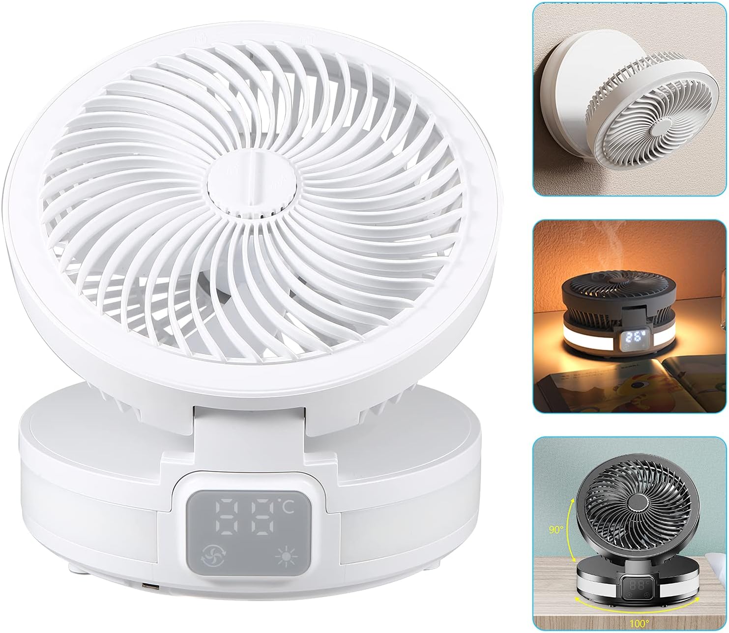 Desk Fan with LED and Aromatherapy Function, Multifunctional Mini USB Fan, for Home Travel Office Bedroom, Temperature Display, APP Control, Angle Adjustable