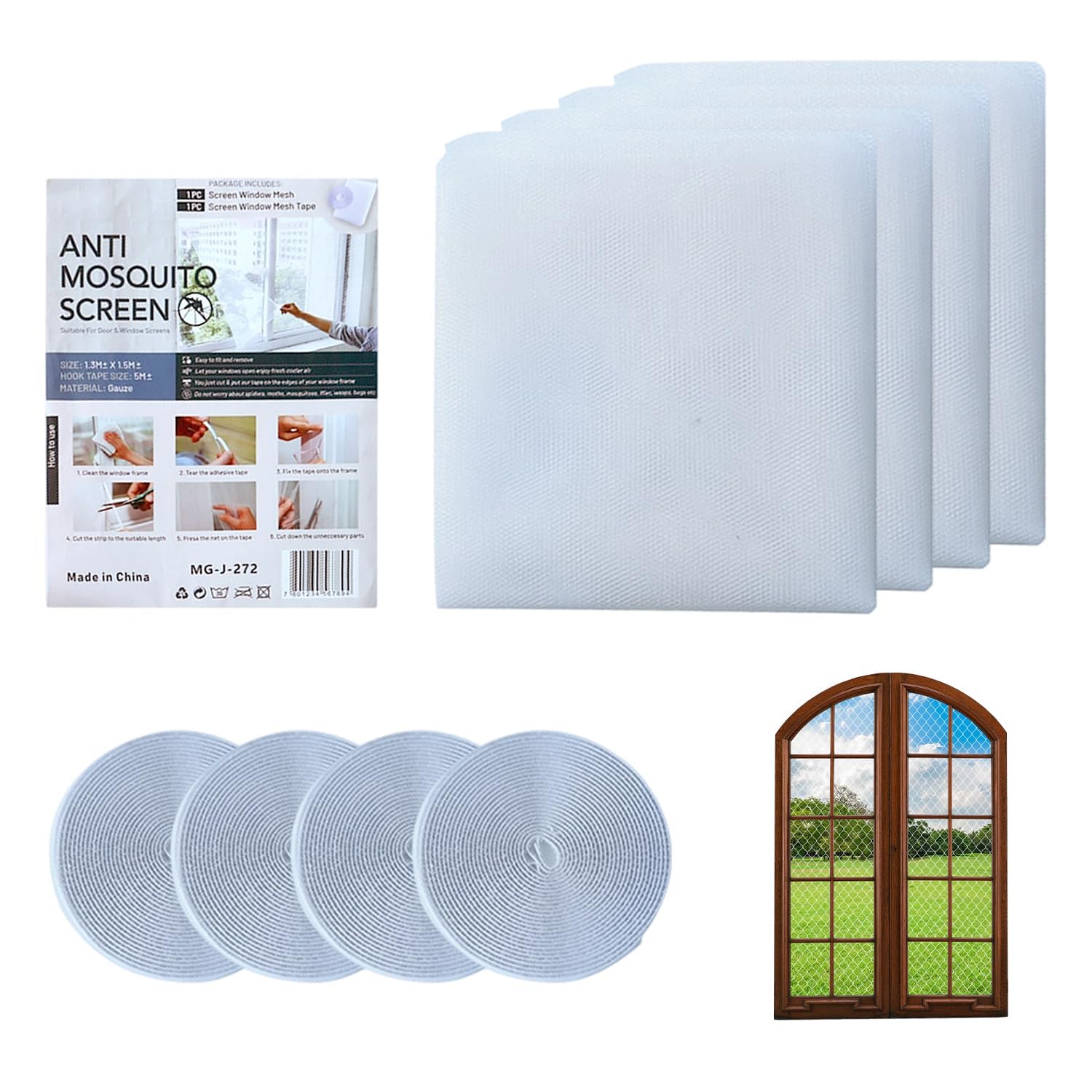 White Insect Window Screen,Magnets for Window Fly Screen, Mosquito Net, Strong Adhesive Mesh for Insect Protection, Mesh, Pet Safe and Child-Safe, Nets for Windows, Blocks Bugs for Bedroom, Kitchen &