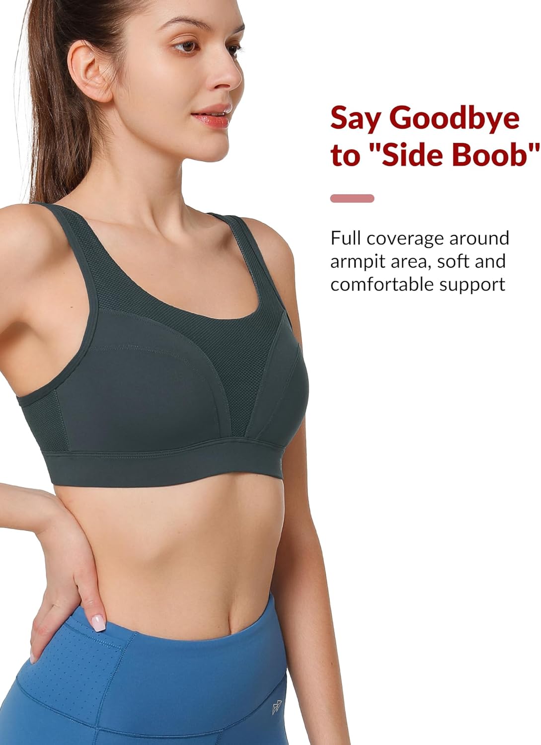 Yvette Supportive Adjustable Sports Bras for Women High Impact Molded Cup Sports Bra Large Bust Wireless Running - Image 3