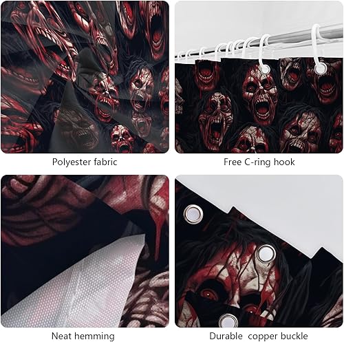 Miniatura 6 de MEHOFOND Cortina de ducha de Halloween, espeluznante cortinas de ducha sangrientas para baño, decoración de baño de zombi aterrador, tela