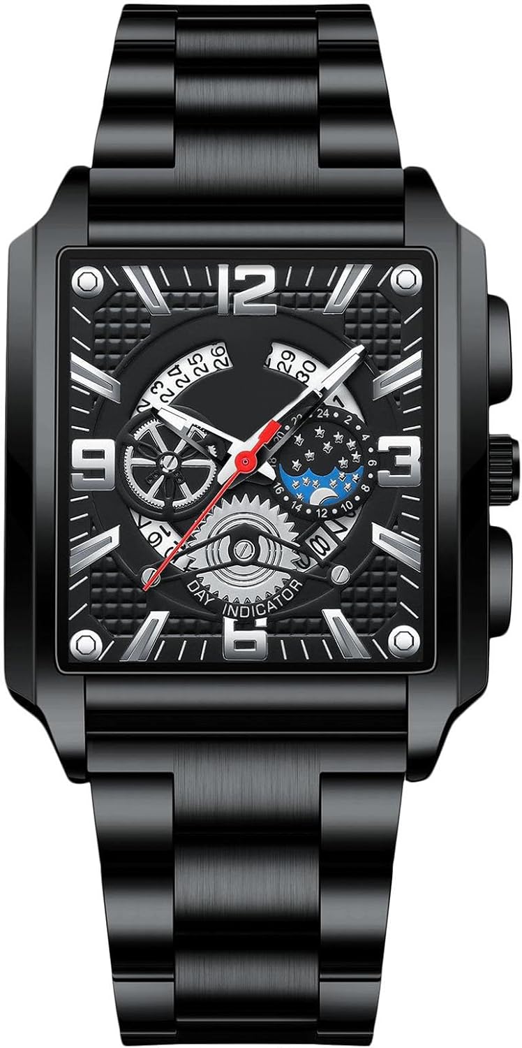 RORIOS Herenmode polshorloges Sport Quartz Horloge Casual Siliconen Band Horloge Multifunctionele Chronograaf Horloge Lichtgevend Analoog Horloge, Oranje, L