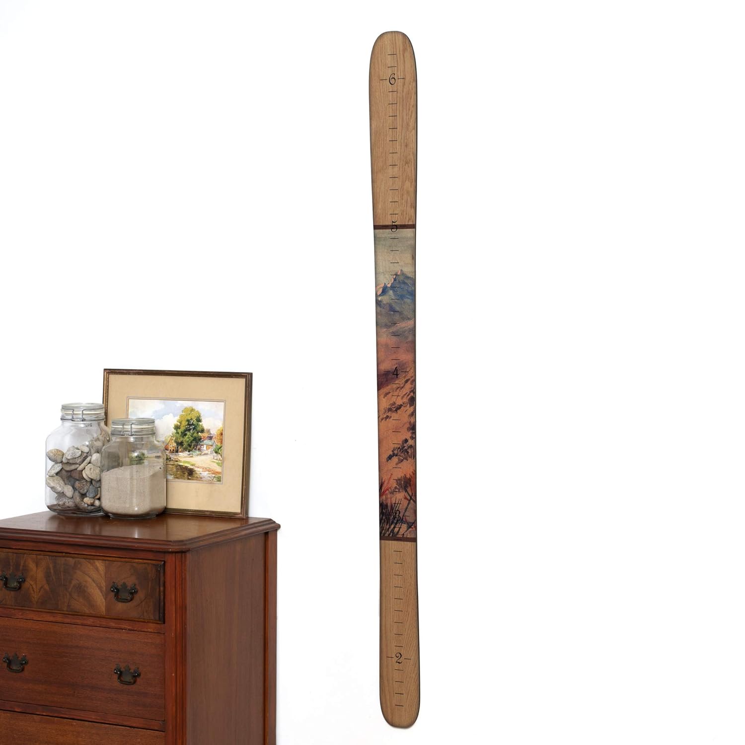 Exclusive Special Wooden Ski Growth Chart | Baby Skis | Ski Gifts | Wall Hanging Wood Height Chart for Measuring Kids, Children, Boys, Girls | Maple Mountain