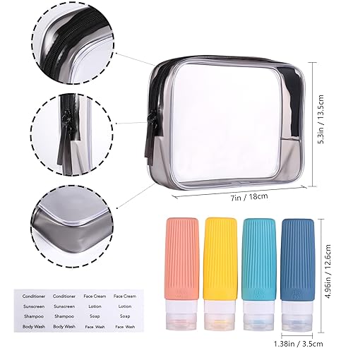 Miniatura 6 de Botellas de viaje de silicona para artículos de tocador, botellas de viaje recargables portátiles de 3 onzas aprobadas por la Tsa, a prueba de