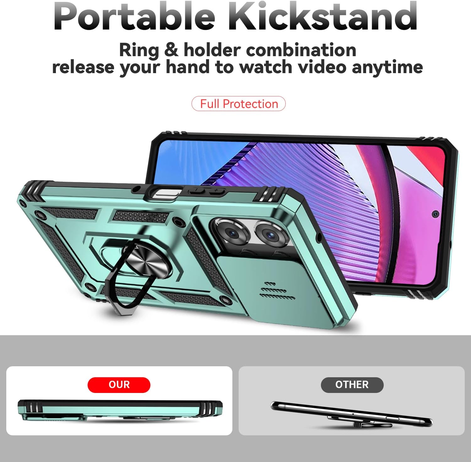 for Motorola Moto G Power 2026 / Moto G Power 2025 Case, with Slide Camera Cover HD Screen Protector Ring Holder Kickstand Military Grade Protection 15ft Drop Tested Protective Phone Case (Dark Green) - Image 7