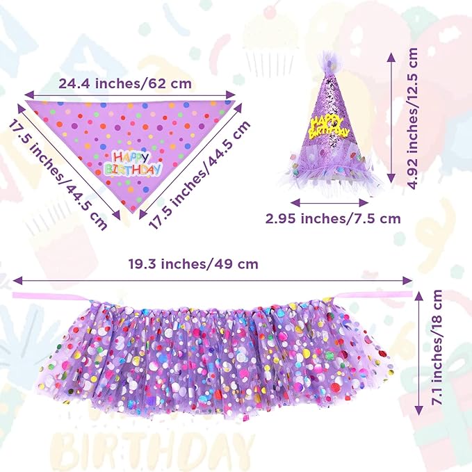 Bandana de Cumpleaños para Perro con Gorro y Vestido para Perra Pequeña Mediana Grande (Púrpura) miniatura 2