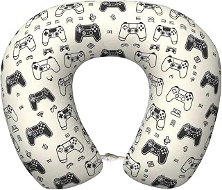 Gaming Controller (1) Print Travel Neck Pillow,Airplane Pillow for Neck Support,Travel Essential for Flights Car Train Office