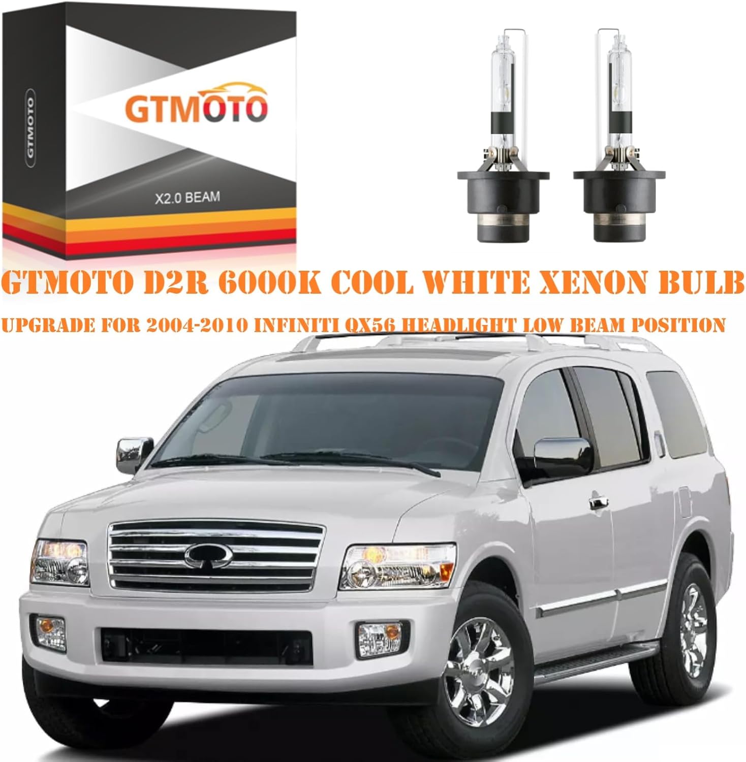 for Infiniti G35 I30 I35 M45 Q45 QX4 QX56 Headlights Low Beam with D2R HID Bulb, 6000K Cool White Xenon Dipped Light Replacement OEM 35W D2RC1 Headlamp, 2-Pack