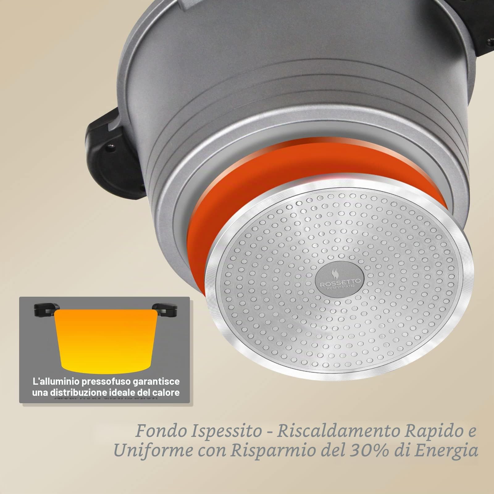 ROSSETTO Pentola Scolapasta a Induzione Antiaderente per Pasta con Coperchio, Alluminio, 24cm, 4,5Litri