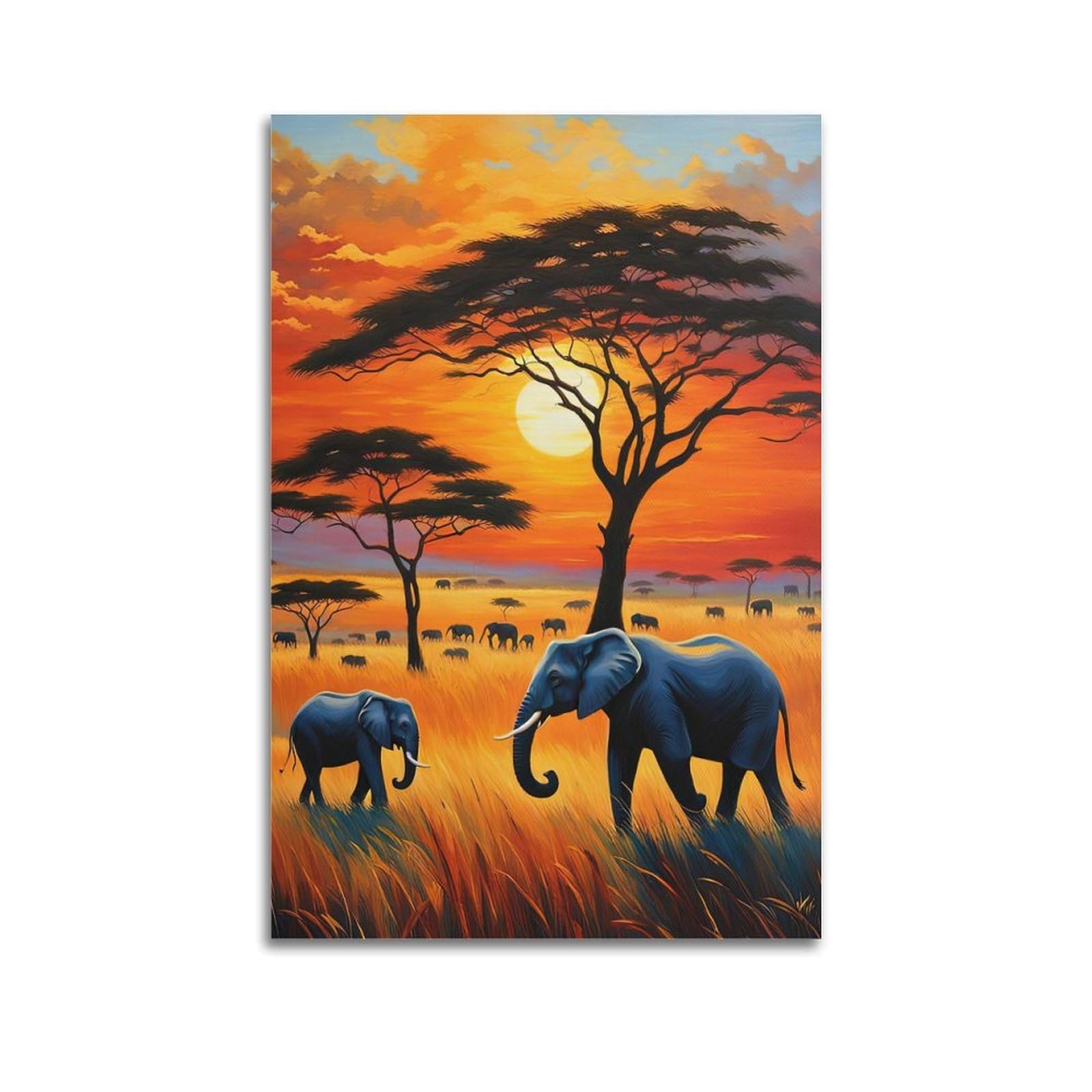ZSZWHJ Animal Poster Elephants in The Grasslands Poster Decorative Painting Canvas Wall Posters And Art Picture Print Modern Family Bedroom Decor Posters 24x36inch(60x90cm)