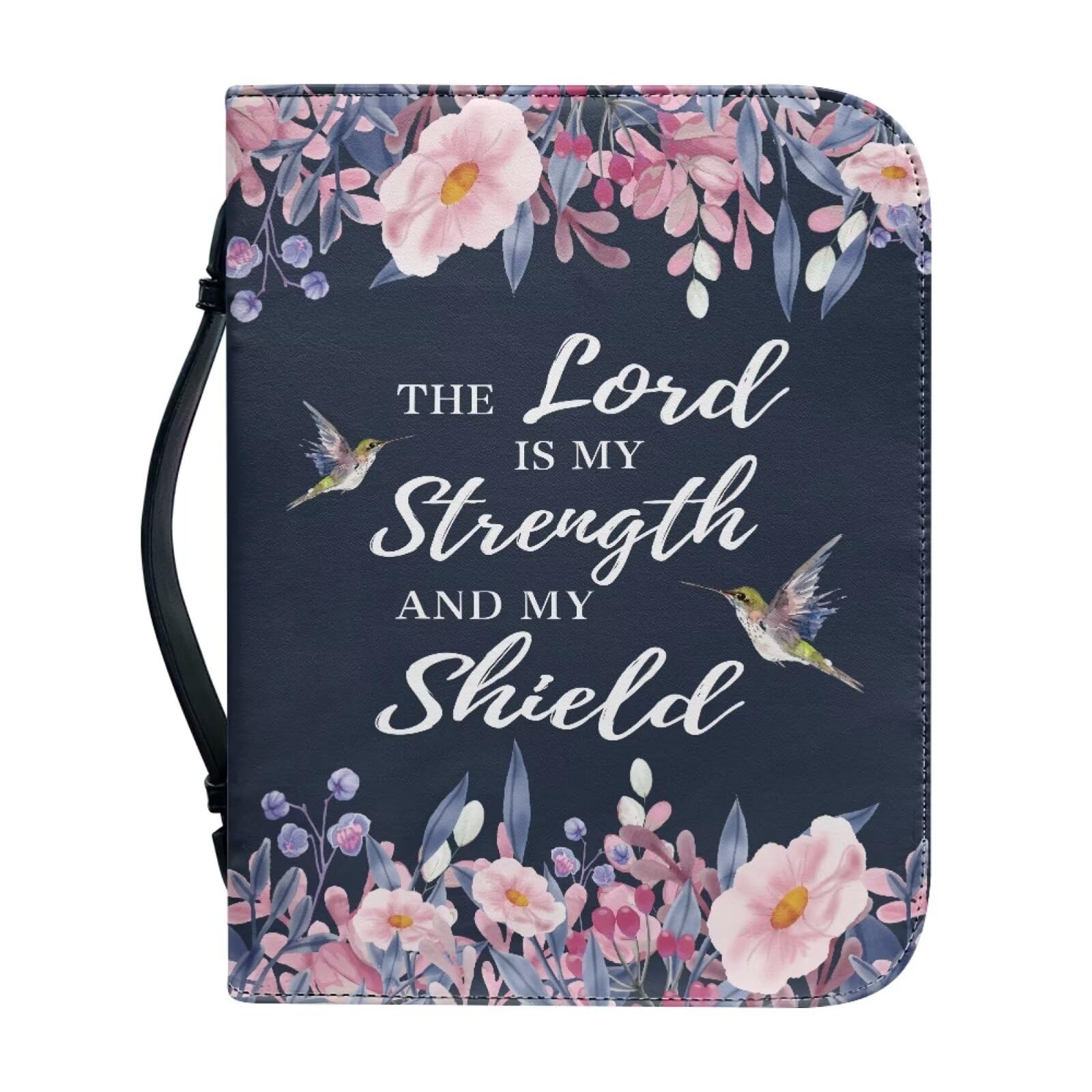 Tutolipy The Lord is My Strength and Shield Bible Cover Waterproof PU Leather Bible Book Cover Multifunction Handbag Church Bag for Women