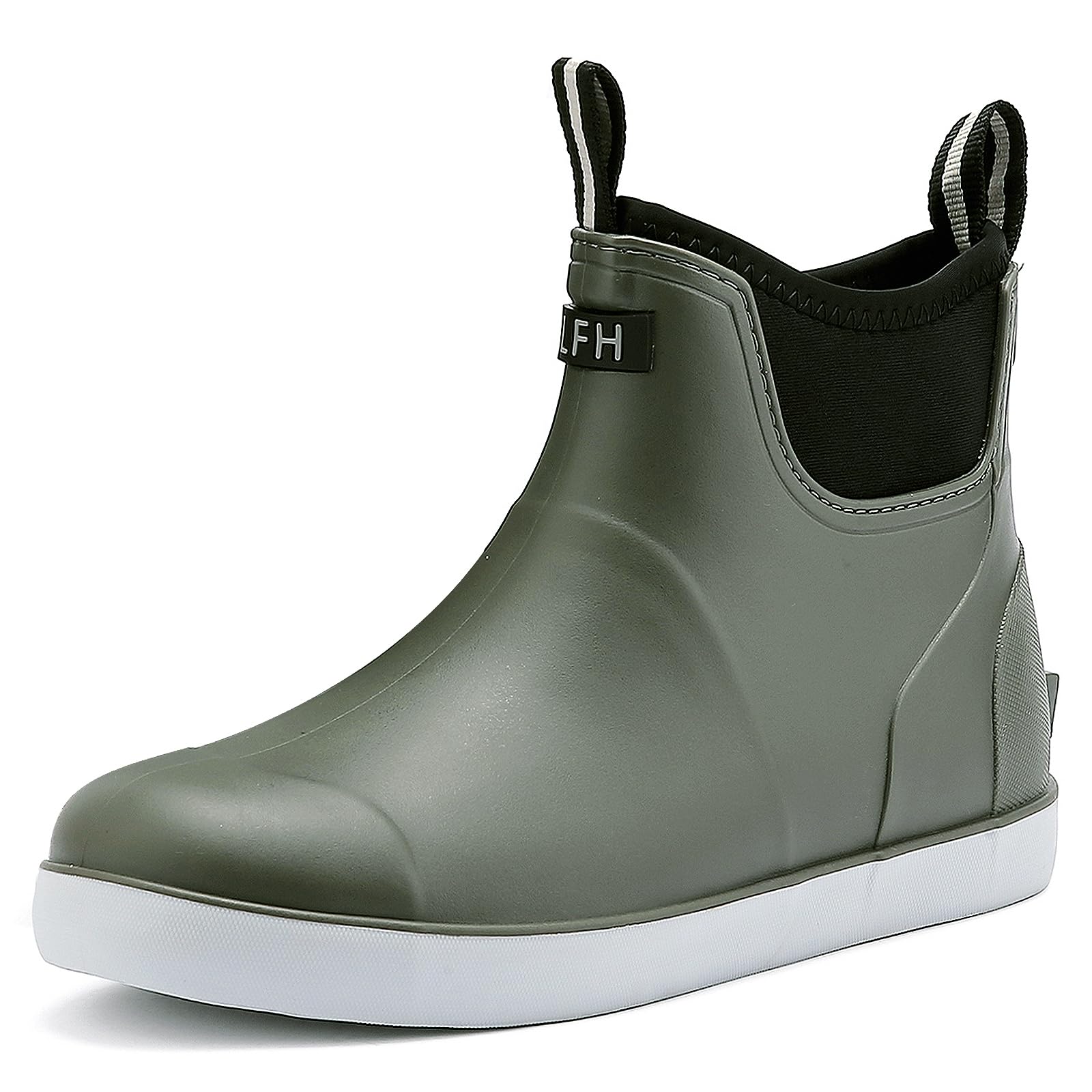 Homtechly Rain Boots for Men Waterproof Deck Boots Anti-Slip Rubber Boots Ankle Boots Mid Calf Durable Outdoor Work Shoes Garden Boots Slip On Mud Boots for Fishing,Boating and Camping Sailing