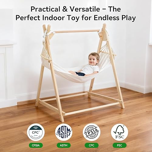 Miniatura 6 de Juego de columpios plegables 5 en 1 para bebés y niños pequeños con soporte, columpio clásico, asiento de columpio, puente para bebé, hamaca, tienda