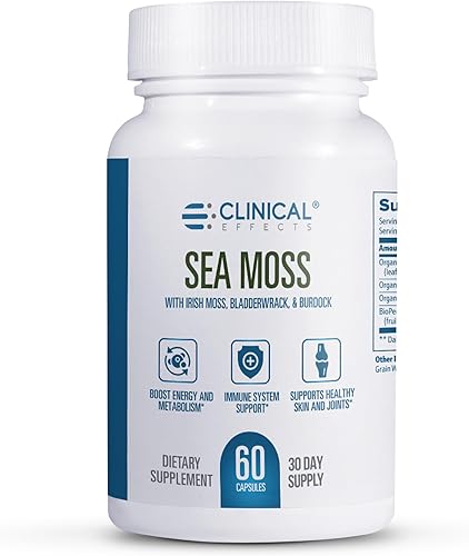 Clinical Effects Sea Moss - Cápsulas orgánicas de musgo marino irlandés con vejiga, raíz de bardana y bioperina para tiroides, salud cardíaca,