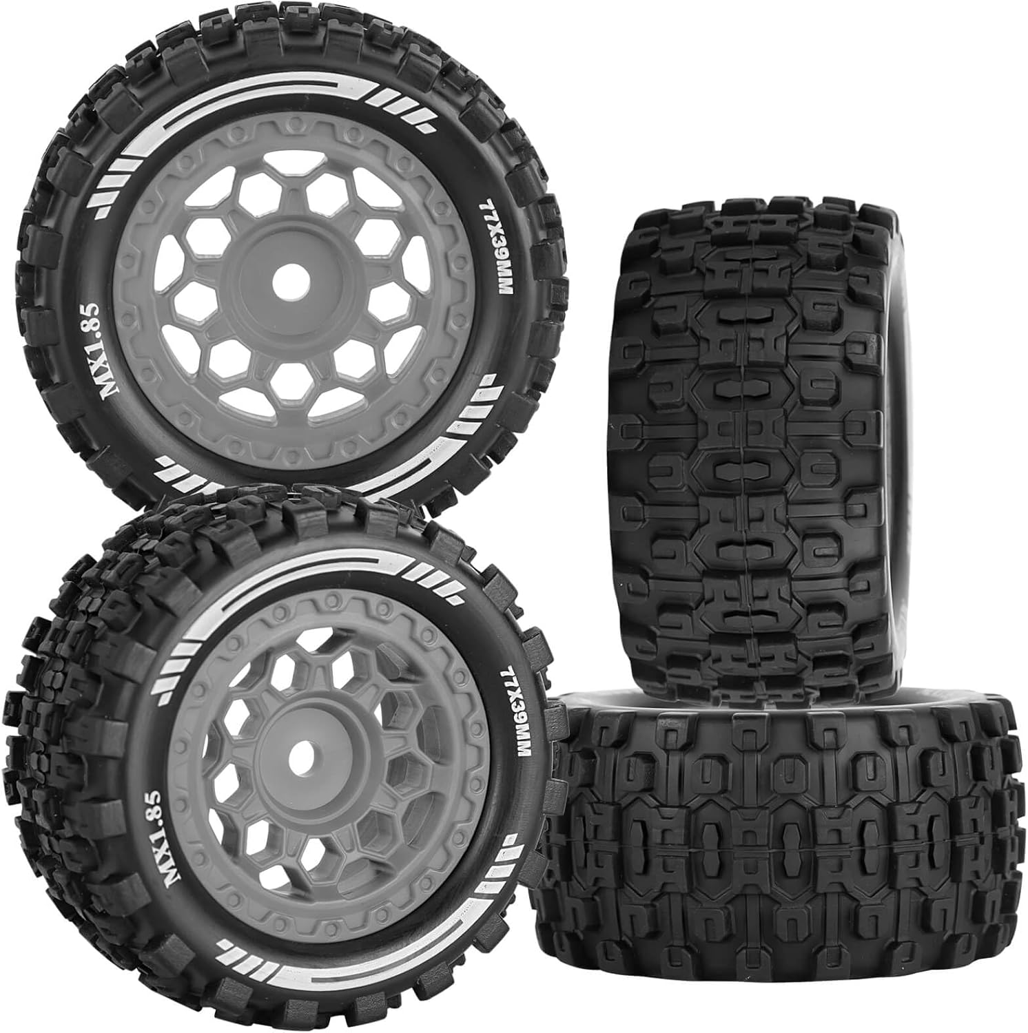 RC Wheels and Tires Pre-Glued 12mm Hex (4PCS) for 1/18 Granite Grom 4X4 RTR,1/14 Typhon Grom 4X4 RTR 223S,RC Wheel,Plastic Wheels Highway Tires,Grey