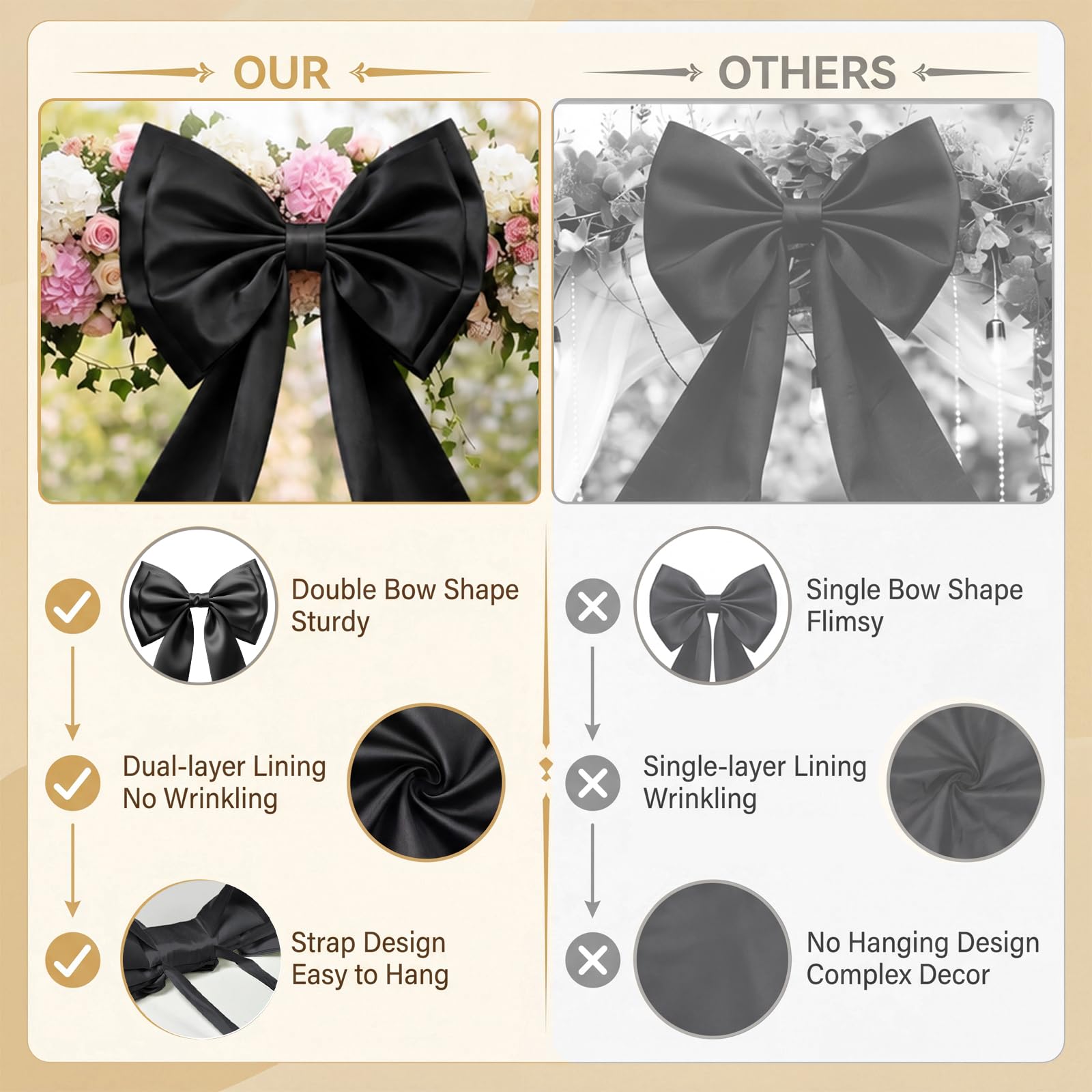 AZEAM Decorazione a fiocco gigante, grande fiocco per sfondo con nastro posteriore, 200 x 50 cm, grandi fiocchi in raso per decorazione, fiocchi per coquette, decorazione per feste di compleanno