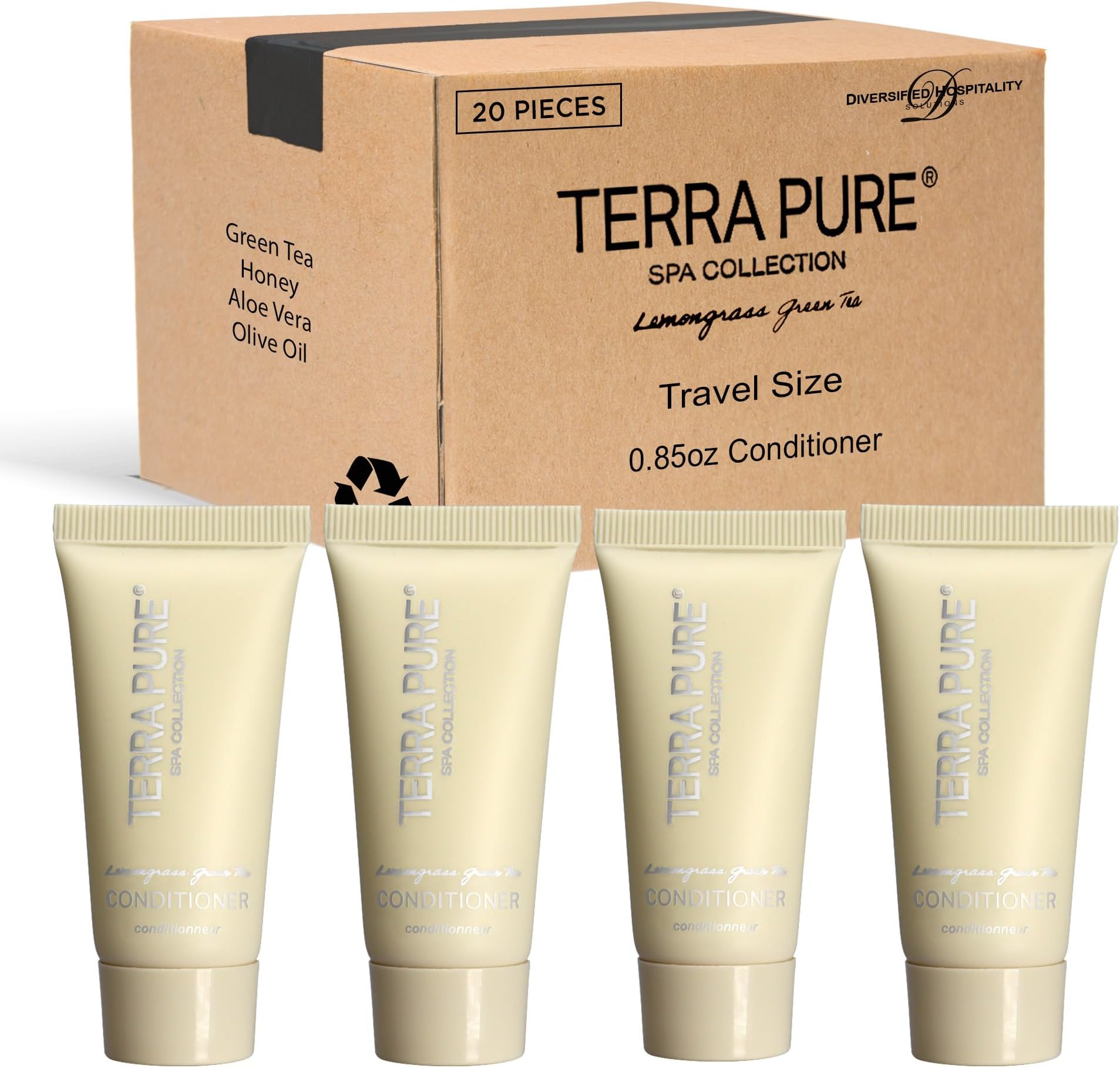 Terra PureSpa Collection Bulk Set Toiletries | Amenities for Guest Hospitality, Vacation Rental Properties, AirBnBs, Gyms, Airport |Luxury Travel-Size Hotel Conditioner 0.85 oz Tubes (Case of 20)