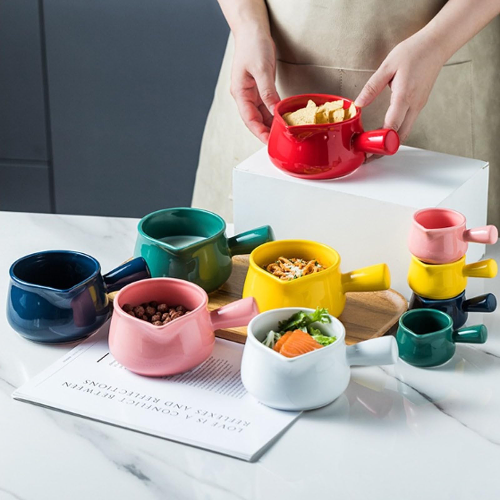 MRKU Pot à Lait, saucière, Tasse à Eau, pichet, crémier, Distributeur de café, sucrier, en céramique avec Bec verseur, sans Plomb, en Porcelaine Cuite à Haute température, idéal pour Le Steak.