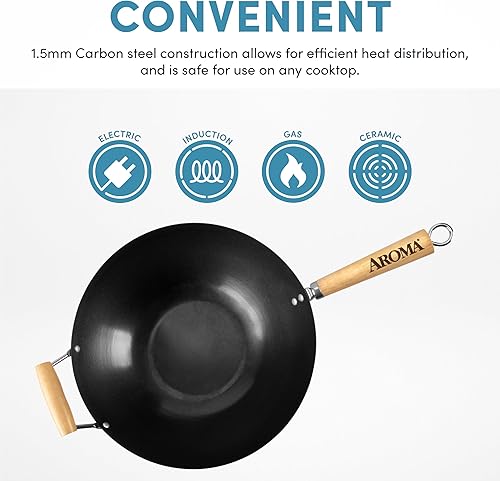 Miniatura 3 de Aroma Housewares - Wok antiadherente de acero al carbono (ANW-102) de 14 pulgadas, color negro